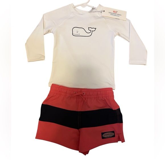 NWT Vineyard Vines Baby Boy Swim Suit Shorts and Rash Guard Swim Set Whale Logo - Picture 1 of 11